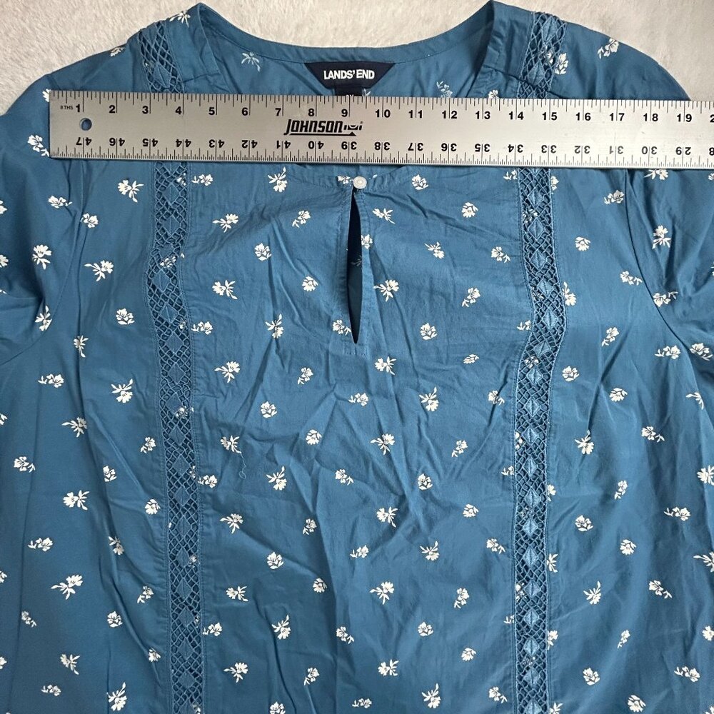 Lands End Womens 2X Blue Floral Cotton Tunic Top Lace Detail Long Sleeve NWOT - Picture 5 of 9